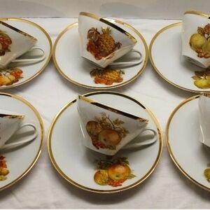 Elegant Fruit Design Tea Cup and Saucer Set with Gold Trim